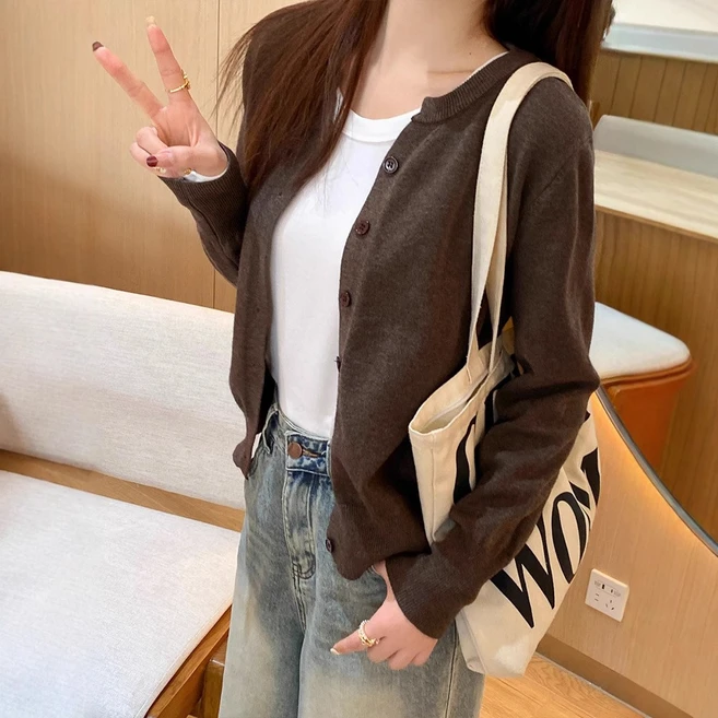 라운드넥 데일리 기본 무지 긴팔 가디건