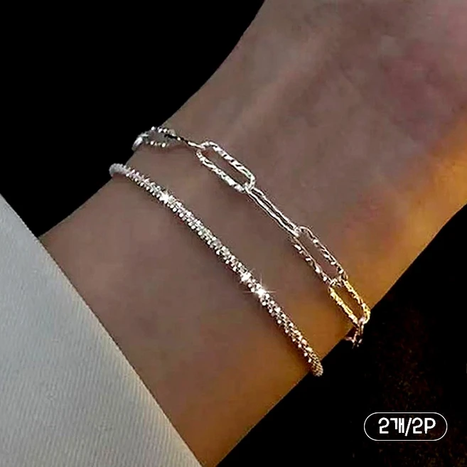 FANSYLI 더블 은팔찌 두줄 실버925 체인 순은 팔찌 럭키 행운 레이어드 실버팔찌 써지컬팔찌 데일리팔찌 0526JLL087