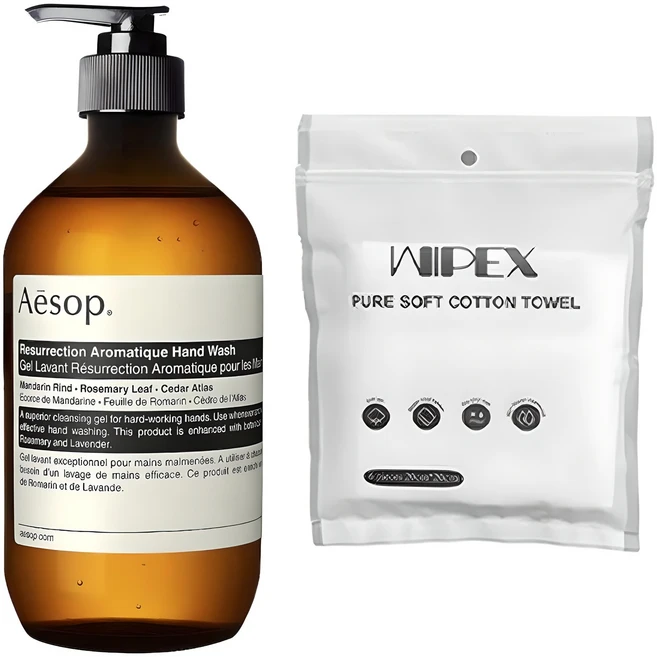 이솝 레저렉션 아로마틱 핸드 워시 500ml + wipex 퓨어 소프트 코튼 타월 6개입, 1세트