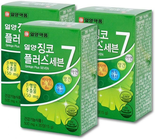 일양약품 징코플러스 혈행 기억력 은행잎추출물 나토키나제, 30정, 3개