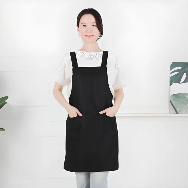 클린유니폼 주방 공방 카페 식당 서빙 바리스타 서빙용 단체 행사 기본 미용실 어린이집 민자 앞치마 H형 7컬러, 블랙, 1개
