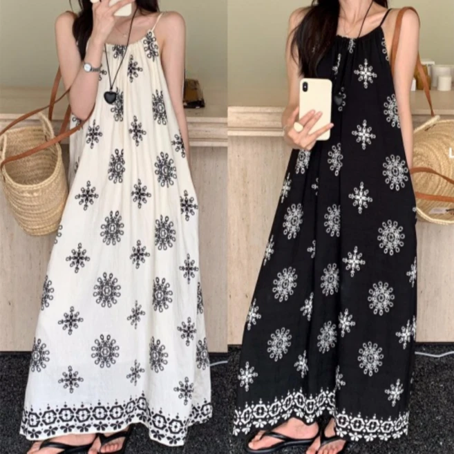 앤드유 휴양지 원피스 홀터넥 민소매 고급자수 몸매커버