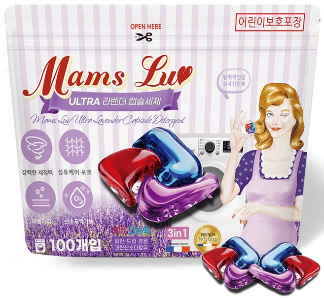 맘스럽 울트라 라벤더 캡슐세제 파우치형 16gX100개입 프리미엄 국내생산 특대용량 초고농축 실내건조형 일반겸용, 1개, 100개입