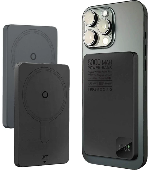 이팟 맥세이프 초슬림 미니 보조배터리 초경량 고속 무선충전 5000mAh C타입, 스페이스 블랙