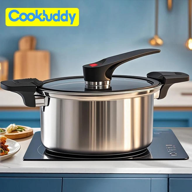 CookBuddy 진공저압냄비 압력솥 스텐 인덕션겸용 2-4인용 진공냄비, 1개, 실버, 3.5L