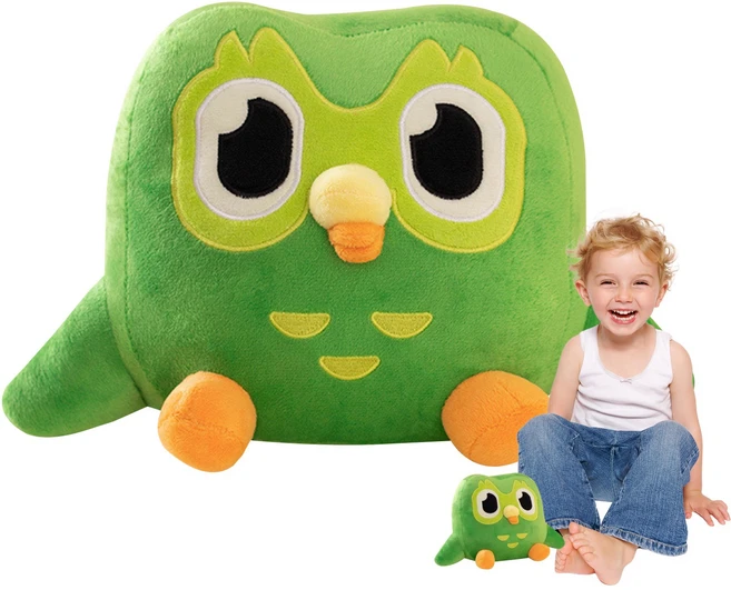 Duolingo 듀오링고 부엉이 뽀글이 인형 계몽 교육훈련 어린이 선물, 20cm, 1개, 녹색