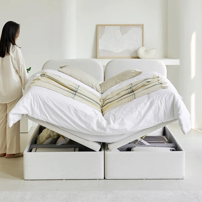 아씨방가구 플랜스 트윈 부부 패브릭 수납 호텔 리프트업 침대 K, 침대프레임, 아이보리