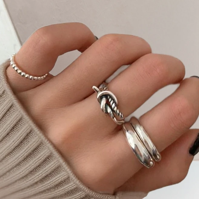 아르네즈 [3+1] 실버925 레트로 크로스 매듭 반지 세트