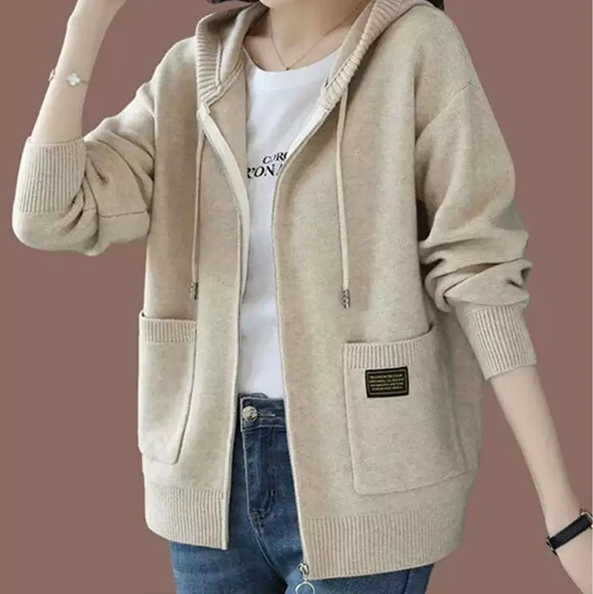 아톰닉 2025 여성용 봄가을 초특가 캐주얼 패션 후드 집업 니트 스웨터 자켓