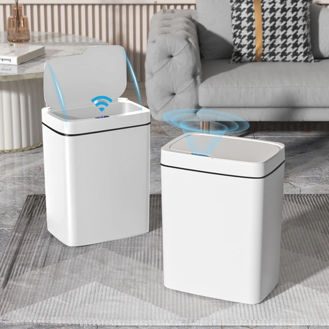 PercyLy [1+1] 자동 센서 휴지통 화장실 기저귀 냄새차단 쓰레기통, 화이트