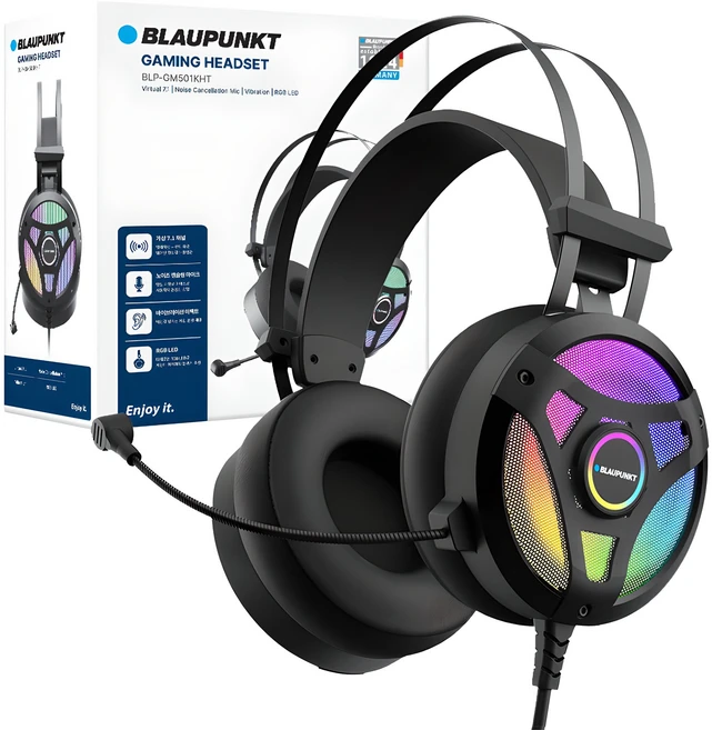 블라우풍트 7.1 채널 노이즈캔슬링 파워 진동 RGB 게이밍 헤드셋, 블랙, BLP-GM501