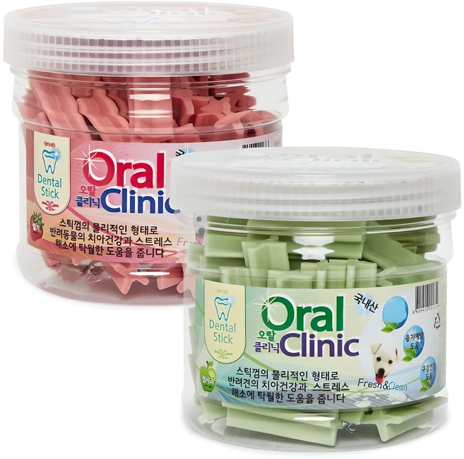 강아지 오랄클리닉 덴탈껌, 딸기 + 청사과, 300g, 2개