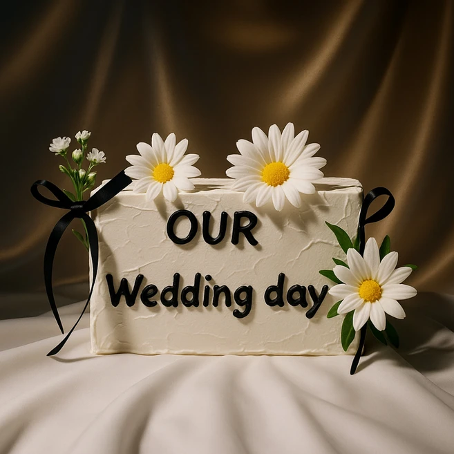 레브리 모형 케이크 웨딩 촬영 브라이덜 샤워 소품 만들기 DIY 꽃 리본 크림클레이 생일케이크, 직사각형, 흰색데이지