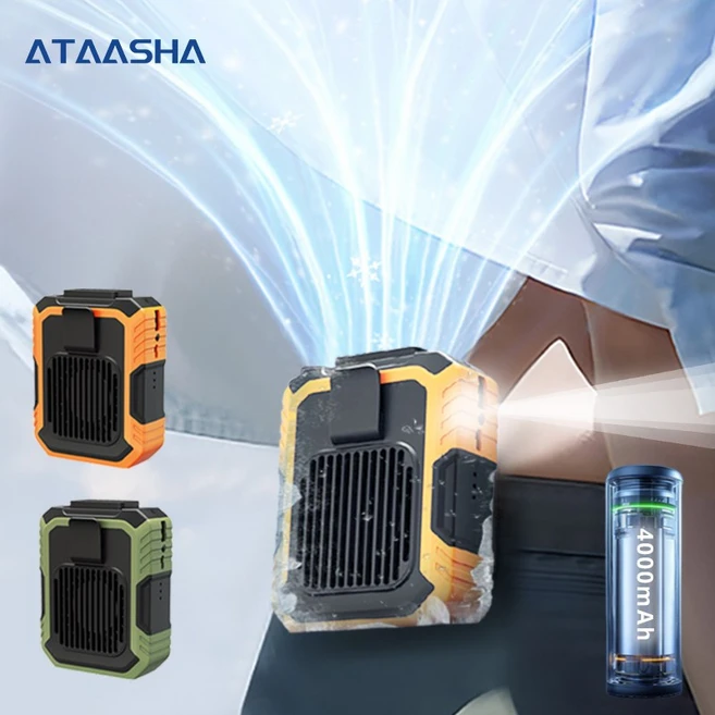 Ataasha 휴대용 허리선풍기 무선 냉각 선풍기 LED 무드등/클립형, 오렌지