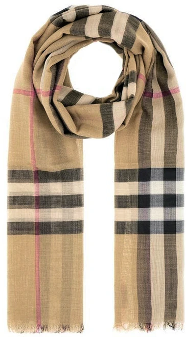 버버리 체크 울 실크 스카프 8078779 베이지