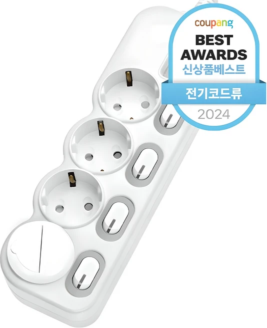 에코파워탭 LED 개별 과부하차단 멀티탭 전선형 4구 EPM-L304SS + 안전커버 랜덤발송, 2m, 혼합색상, 1개