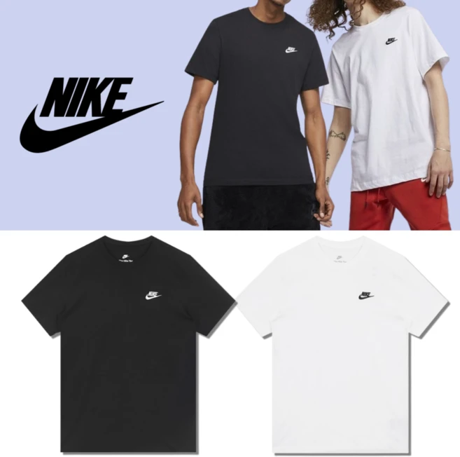 [100%정품/빠른출고] 나이키 NSW 클럽 반팔 티셔츠 남녀공용 데일리 캐주얼 스우시 로고 반팔티 커플티
