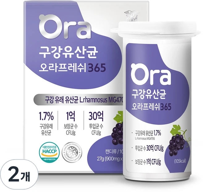 랩온랩 구강유산균 오라프레쉬 365 츄어블 포도맛, 2개, 30정