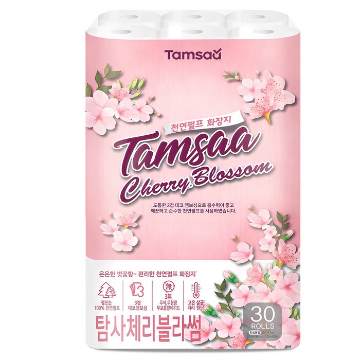 탐사 체리블라썸 천연펄프 3겹 롤화장지