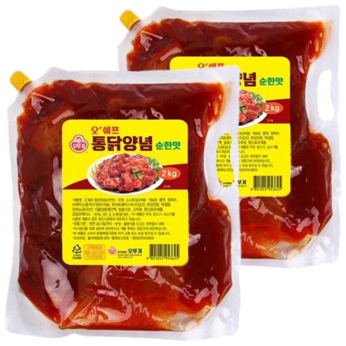 오쉐프 통닭양념 순한맛, 2kg, 2개 대표 이미지 - 양념치킨 추천