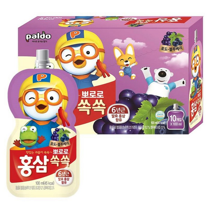 팔도 뽀로로 홍삼쏙쏙 어린이음료 100ml, 포도블루베리, 10개입 대표 이미지 - 고려홍삼 추천