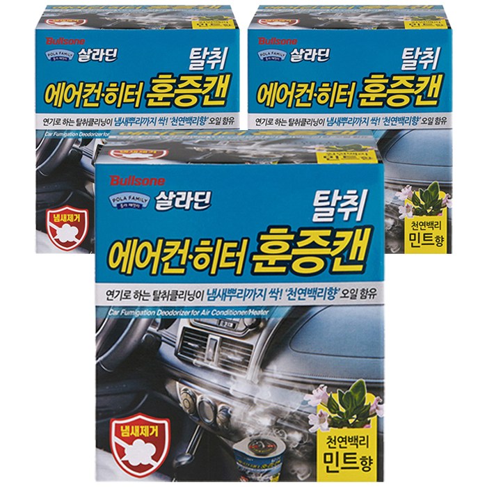 불스원 폴라패밀리 살라딘 에어컨 히터 탈취 훈증캔 민트향 본품, 4.8g, 3개 대표 이미지 - 훈증캔 추천