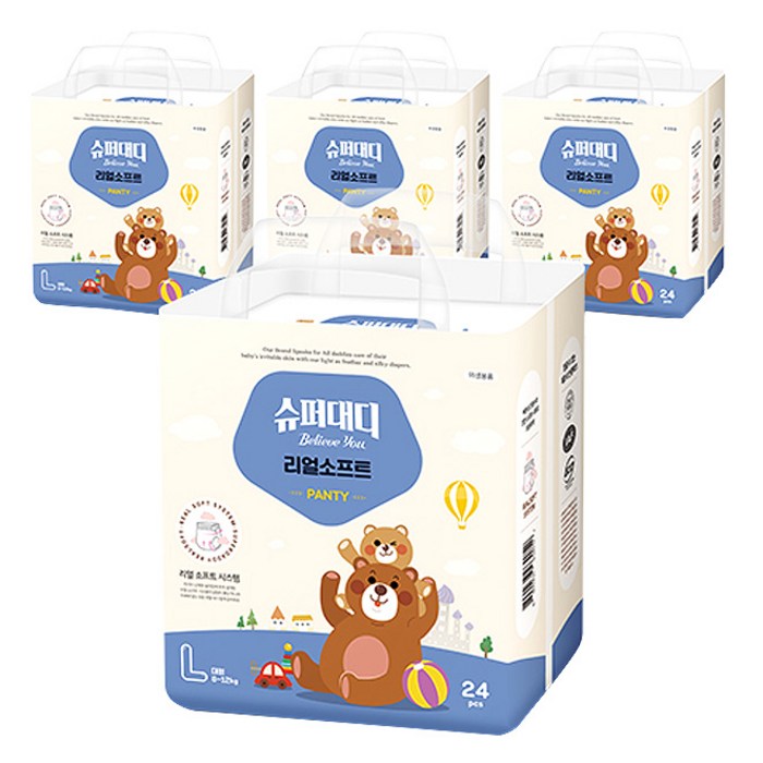 슈퍼대디 리얼소프트 팬티형 기저귀 남녀공용 대형(8~12kg), 96매 대표 이미지 - 슈퍼대디 기저귀 추천