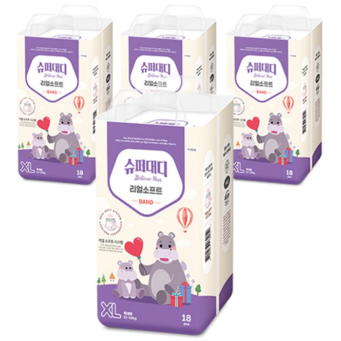 슈퍼대디 리얼소프트 밴드형 기저귀 남녀공용 특대형 XL(11~14kg), 72매 대표 이미지 - 슈퍼대디 기저귀 추천