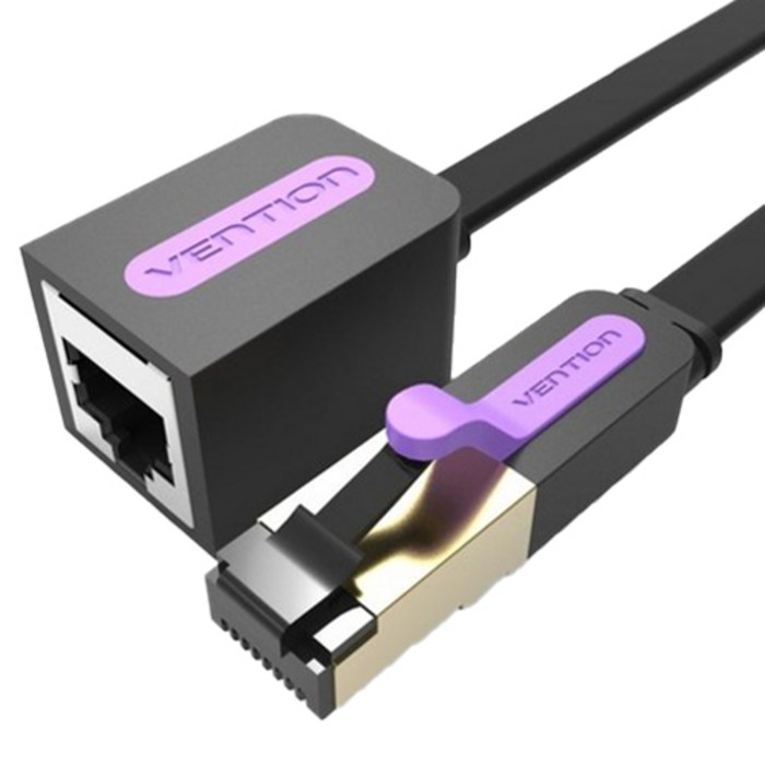 벤션 CAT 7 랜 연장케이블 칼국수형 S-STP 10Gbps 2m, 블랙, 1개 대표 이미지 - 인터넷 랜선 케이블 추천