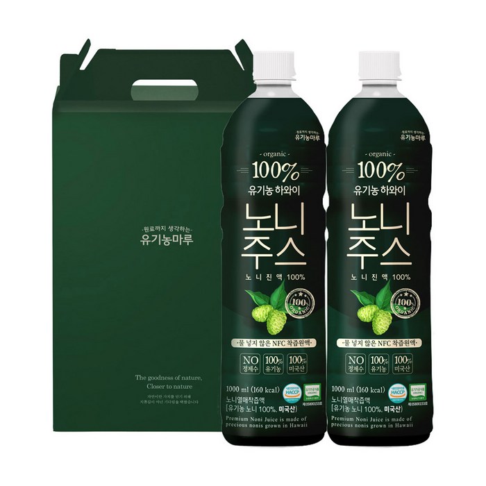 유기농 하와이 노니주스 + 선물박스 1세트, 1000ml, 2개 대표 이미지 - 샤르도네 추천