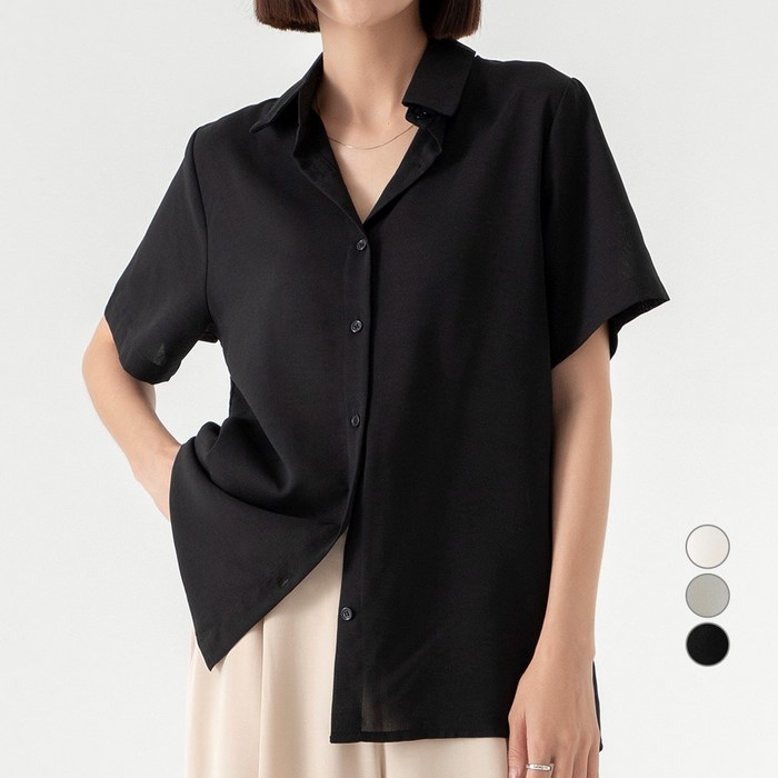 ELLE Paris 여성 베이직 반팔 블라우스 대표 이미지 - 여성 여름 셔츠 추천