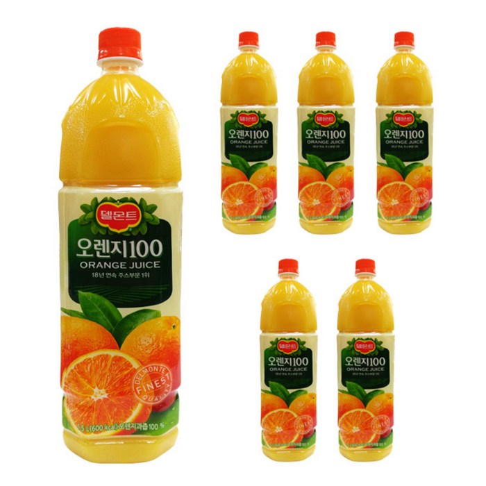델몬트 오렌지100 주스, 1.5L, 6개 대표 이미지 - 감귤주스 추천