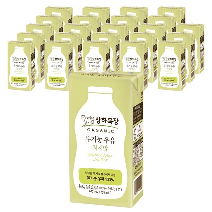 상하목장 유기농 저지방 멸균우유, 200ml, 24개 대표 이미지 - 저지방 우유 추천