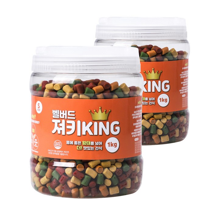 벨버드 져키킹 강아지 노즈워크 간식 S 1kg, 황태 + 연어 + 참치 + 오리 + 치즈 혼합맛, 2개입 대표 이미지 - 강아지 져키 추천