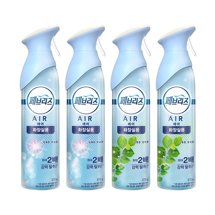 페브리즈 에어 화장실용 탈취제 상쾌한 하늘향 본품 2p + 산뜻한 정원향 본품 2p, 1세트 대표 이미지 - 화장실 방향제 추천