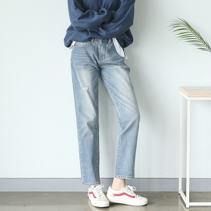 빼빼 여성용 기모 속밴딩 워싱일자청바지 대표 이미지 - 빼빼 청바지 추천