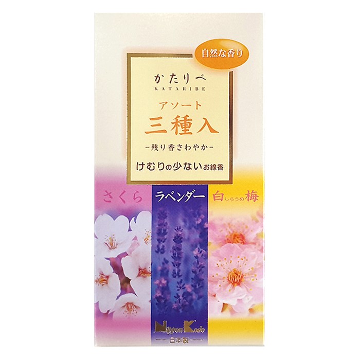 니폰코도 일본향당 카타리베 인센스 스틱 100p x 3종 세트 140g, 사쿠라, 라벤더, 백매 대표 이미지 - 인센스 추천