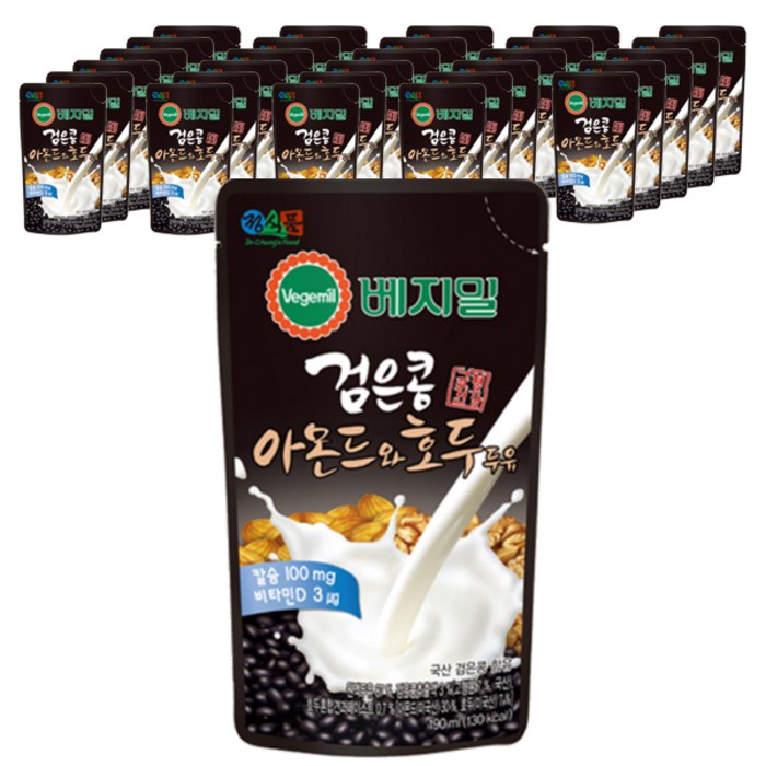 베지밀 검은콩 아몬드 호두 두유 파우치, 190ml, 45개 대표 이미지 - 아몬드 추천