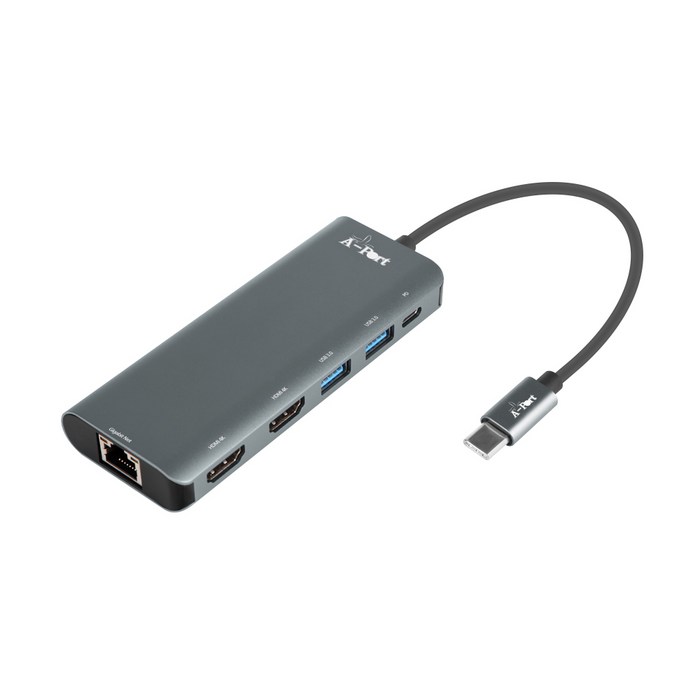 에이포트 4K듀얼 HDMI USB3.0 포트 멀티 도킹스테이션 C타입 USB허브 Active C200, 그레이 대표 이미지 - 썬더볼트4 추천