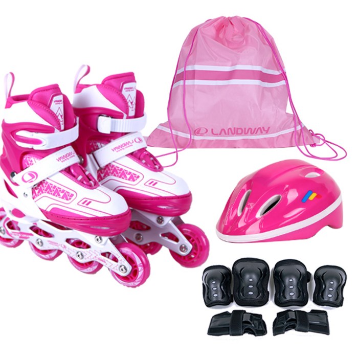 랜드웨이 스타 풀세트 인라인스케이트 + 헬멧 + 보호대 + 가방 풀세트, 핑크
