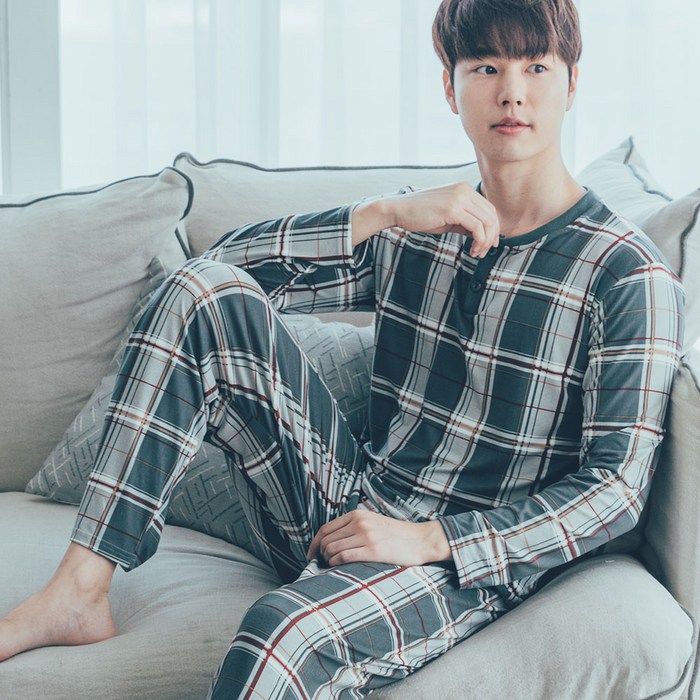 도씨 남성용 피치기모 긴팔 잠옷 상하의 세트 대표 이미지 - 겨울 내복 추천