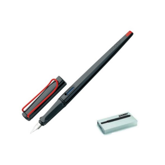 LAMY 조이 만년필 블랙 015 + 잉크 카트리지 세트, 1.5mm, 검정 대표 이미지 - 라미 만년필 추천