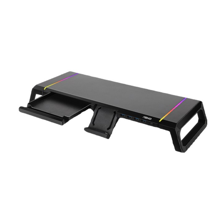 앱코 사이드 폴딩 RGB 데스크 오거나이저 USB 3.0 모니터 받침대 MES100, 블랙, 1개