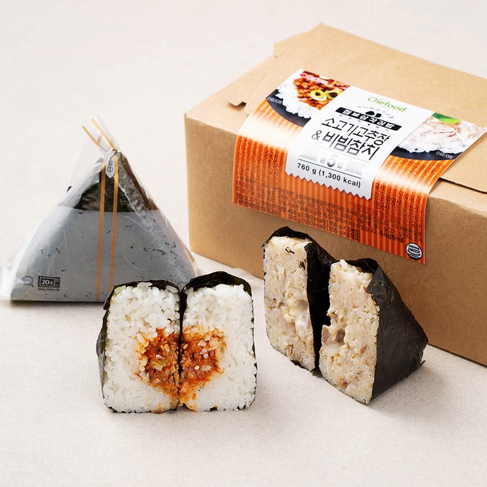 쉐푸드 점보삼각김밥 소고기고추장 앤 비빔참치 5입, 760g, 1팩 대표 이미지 - 우영우 김밥 추천