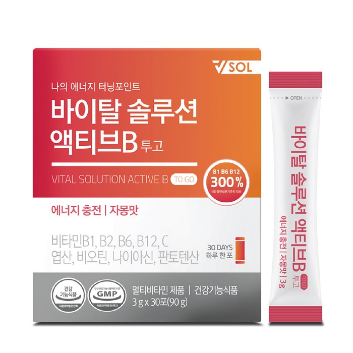 VSOL 바이탈솔루션 액티브B 투고 비타민B 3g x 30p, 90g, 1개 대표 이미지 - 액상비타민 추천