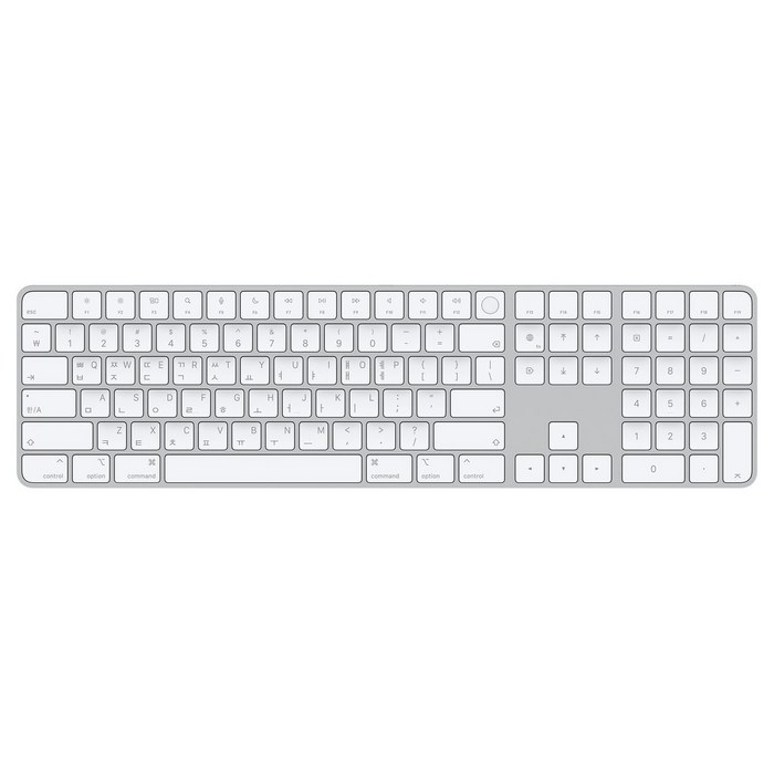 Apple Silicon 장착 Mac용 Magic Keyboard Touch ID 탑재, 한글, 화이트, 숫자패드 포함, 일반형 대표 이미지 - 맥미니 키보드 추천