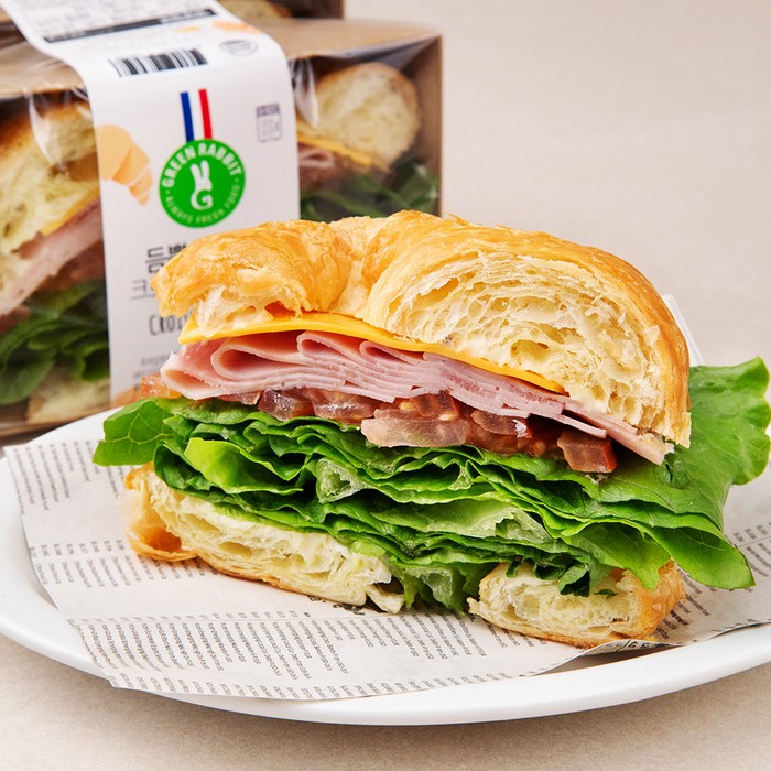 그린래빗 듬뿍 햄 치즈 크로와상 샌드위치, 120g, 2개 대표 이미지 - 대만 샌드위치 추천
