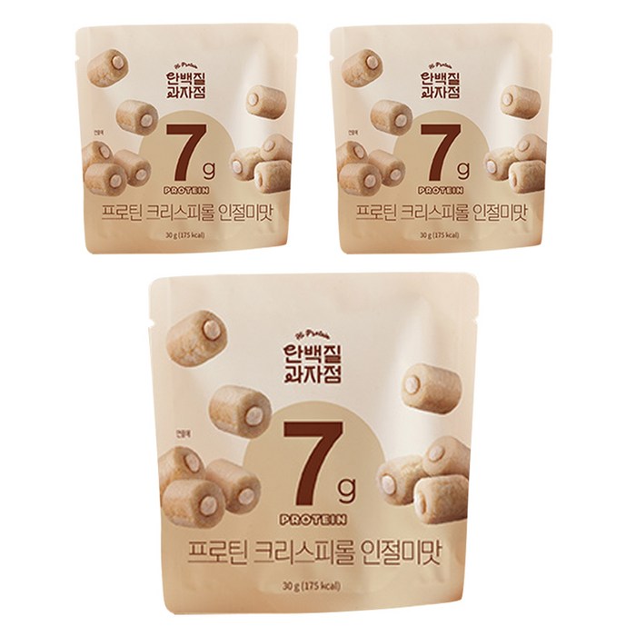 단백질과자점 프로틴 크리스피롤 인절미맛, 3개, 30g 대표 이미지 - 프로틴 간식 추천