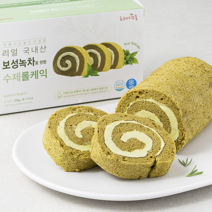 프레시오늘 신선냉장 리얼 보성녹차로 만든 수제 롤케익, 250g, 1개 대표 이미지 - 말차 케이크 추천
