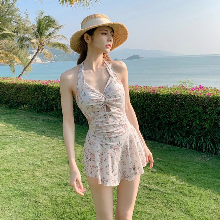 지비비 꽃무늬 모노키니 원피스 수영복, 아이보리 대표 이미지 - 비키니 원피스 추천